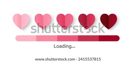 Papercut heart love loading set isolated on a white background. Vector illustration. Valentine's Day status bar with paper cut-styled hearts.