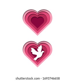 Papercut heart love vector, Dove papercut vector on white background