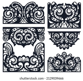 Papercut Lace border for envelope and invitations. Laser cutting template, wedding pattern, vector design.