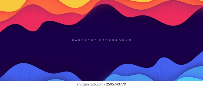 Papercut layers background with orange and blue decorative design vector