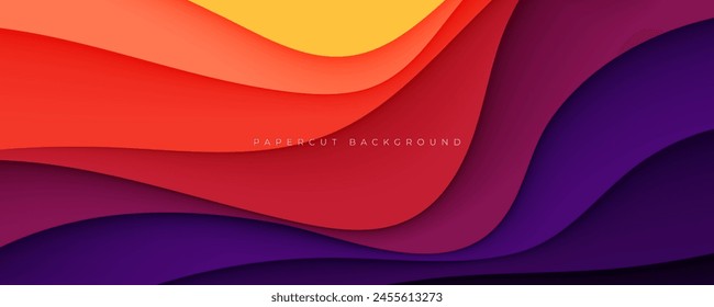 Papercut layers background with orange and purple decorative design vector