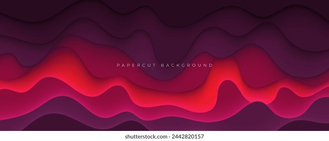 Papercut layers background wavy red and purple layers design vector