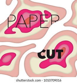 Papercut layers on white paper. Craft colorful 3d multi layers texture. Abstract paper cut shapes, carving art background template design. Smooth origami paper cut. Vector banner or poster