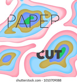 Papercut layers on white paper. Craft colorful 3d multi layers texture. Abstract paper cut shapes, carving art background template design. Smooth origami paper cut. Vector banner or poster
