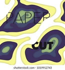 Papercut layers on white paper. Craft colorful 3d multi layers texture. Abstract paper cut shapes, carving art background template design. Smooth origami paper cut. Vector banner or poster.
