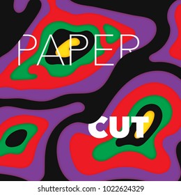 Papercut layers on white paper. Craft colorful 3d multi layers texture. Abstract paper cut shapes, carving art background template design. Smooth origami paper cut. Vector banner or poster.
