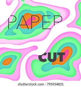 Papercut layers on white paper. Craft colorful 3d multi layers texture. Abstract paper cut shapes, carving art background template design. Smooth origami paper cut. Vector banner or poster