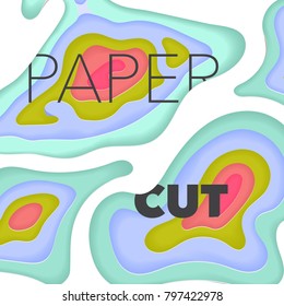 Papercut layers on white paper. Craft colorful 3d multi layers texture. Abstract paper cut shapes, carving art background template design. Smooth origami paper cut. Vector banner or poster.
