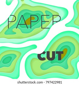 Papercut layers on white paper. Craft colorful 3d multi layers texture. Abstract paper cut shapes, carving art background template design. Smooth origami paper cut. Vector banner or poster.
