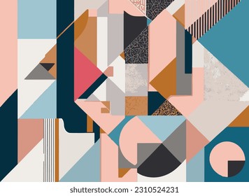 A papercut layout of colorful shapes, arranged in an abstract way to form a beautiful piece of wall art