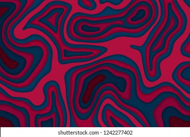 Papercut multi layers 3D color texture vector background. Abstract topography concept design or flowing liquid illustration for website template. 