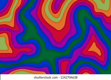 Papercut multi layers 3D color texture vector background. Abstract topography concept design or flowing liquid illustration for website template. 