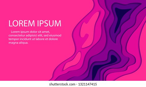 Papercut multi layers 3D color texture vector background. Abstract pink and purple topography concept design or flowing liquid illustration for website template.