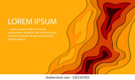 Papercut multi layers 3D color texture vector background. Abstract yellow and brown topography concept design or flowing liquid illustration for website template.