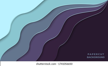 Recorte de papel multicapas fondo vectorial de textura de color 3D. Diseño de topografía abstracta o ilustración líquida de flujo para la plantilla de sitio web. Cortado de papel de forma de arte de origami liso
