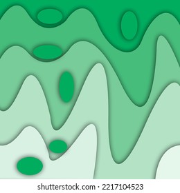 Papercut multi layers green color texture background. Abstract topography concept design or flowing liquid illustration for website template. Smooth origami art shape paper cut