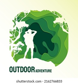 Papercut Outdoor Adventure Background, Outdoor Expedition designs banner vector illustration