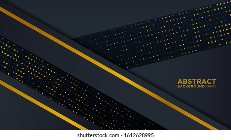 papercut overlaping background. Abstract dark background with golden lines and golden glitters dots element decoration. modern background. eps 10 vector
