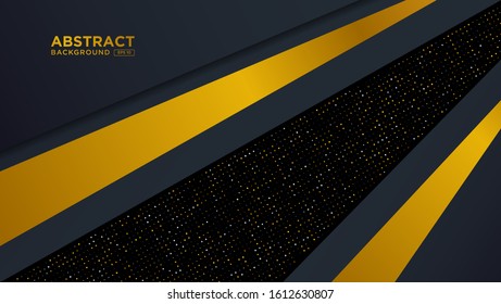 papercut overlaping background. Abstract dark background with golden lines and golden glitters dots element decoration. modern background. eps 10 vektor
