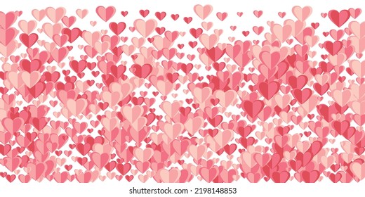 Papercut pink heart shapes flying background design. Valentine's Day decor. Greeting card background. Falling heart love signs scatter.