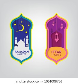 Papercut Ramadan Vector Design. Colorful 3D carving art. Ramadan Kareem and Iftar party greeting.