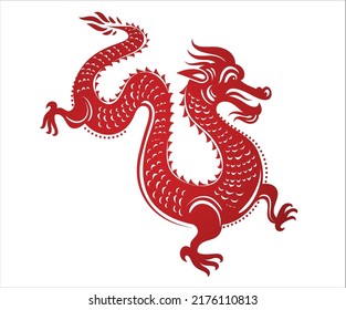 papercut red dragon vector with white background