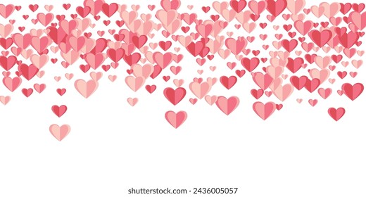 Diseño de fondo de explosión de formas de corazón rojas cortadas en papel. Decoración de San Valentín. Telón de fondo postal. Bonitos signos de matrimonio de corazón en blanco.