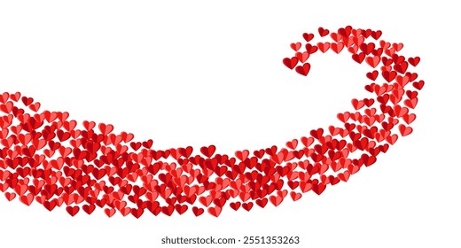 Papercut red heart symbols explosion vector background. Valentine carnival decor. Postcard backdrop. Falling heart marriage symbols on white.