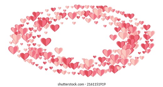 Papercut rosy heart shapes explosion vector background. Wedding decorative elements. Postcard backdrop. Little heart relationship signs on white.