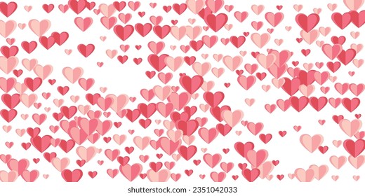 Papercut rosy heart symbols explosion background design. Holiday celebration decor. Greeting card background. Random heart amour symbols on white.