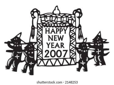 A papercut silhouette new year 2007.