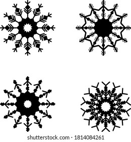 Papercut silhouette snowflakes isolated on white background. Winter christmas decoration. Template for scrapbooking, laser cutting, cut out printers, wood. Vector illustration.