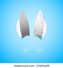 Papercut style Angel wings, vector illustration, gift card
