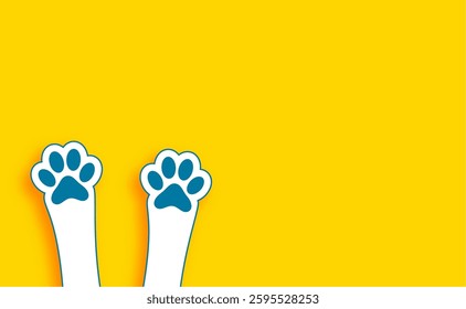 papercut style animal paw feet on yellow background vector