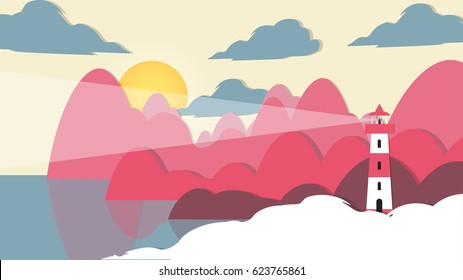 Paper-cut Style Applique Lighthouse - Vector Illustration
