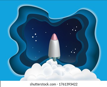 Papercut style blue sky and space vector.