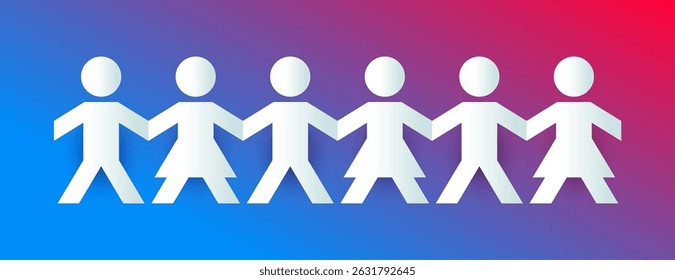 papercut style boy and girl human chain solidarity concept vector