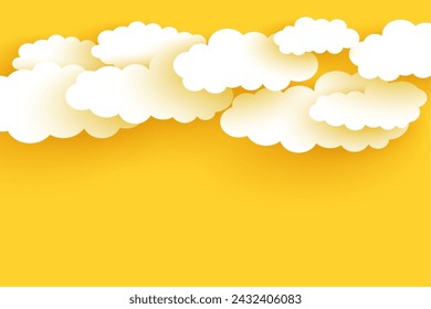papercut style cloudy yellow background design vector