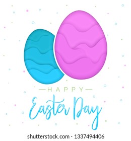 Papercut style Easter eggs, greetings card design template to Easter Day, simple design