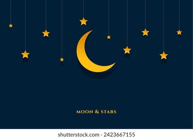 papercut style half moon with hanging stars design vector