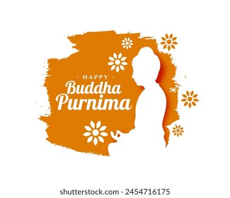 papercut style happy buddha purnima religious card with grungy effect vector