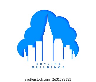 papercut style high rise skyline downtown building with cloud vector