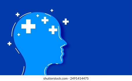 papercut style human head with cross background for mental health care vector