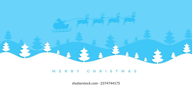 papercut style merry christmas wishes banner with flying santa sleigh vector