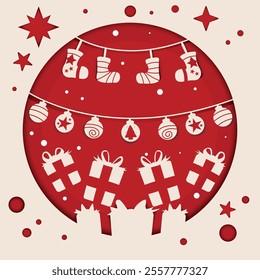 Papercut style vector christmas ball card