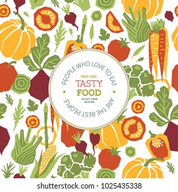 Plantilla de diseño de verduras de estilo papelado. Hortalizas orgánicas. Ilustración del vector