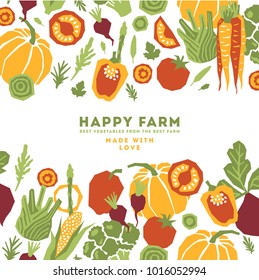 Papercut style vegetables frame design template. Organic vegetables. Vector illustration