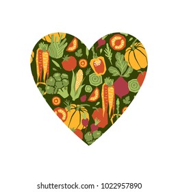 Papercut style vegetables heart shape composition. Organic vegetables. Vector illustration