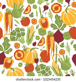 Papercut style vegetables seamless pattern. Organic vegetables. Vector illustration