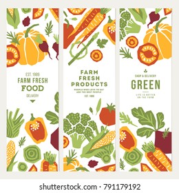 Papercut style vegetables vertical banner collection. Organic vegetables. Vector illustration